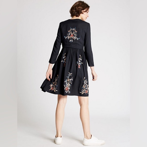 Mark and Spencer | LIMITED EDITION Embroidered Tie Detail Skater Dress - Picture 2 of 10